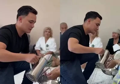 «Одан кішірейіп кетпейсің»: Әли Оқапов қайын жұртында үлкендерге қызмет көрсетті (ВИДЕО)